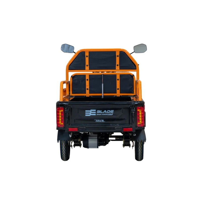 Triciclu Cargo electric BLADE Active R6 1300W, autonomie pana la 50 km, baterie plumb-acid 72 V/20 Ah, viteza maxima de 25 km/h, conform reglementarilor UE, fara permis, Negru-Portocaliu