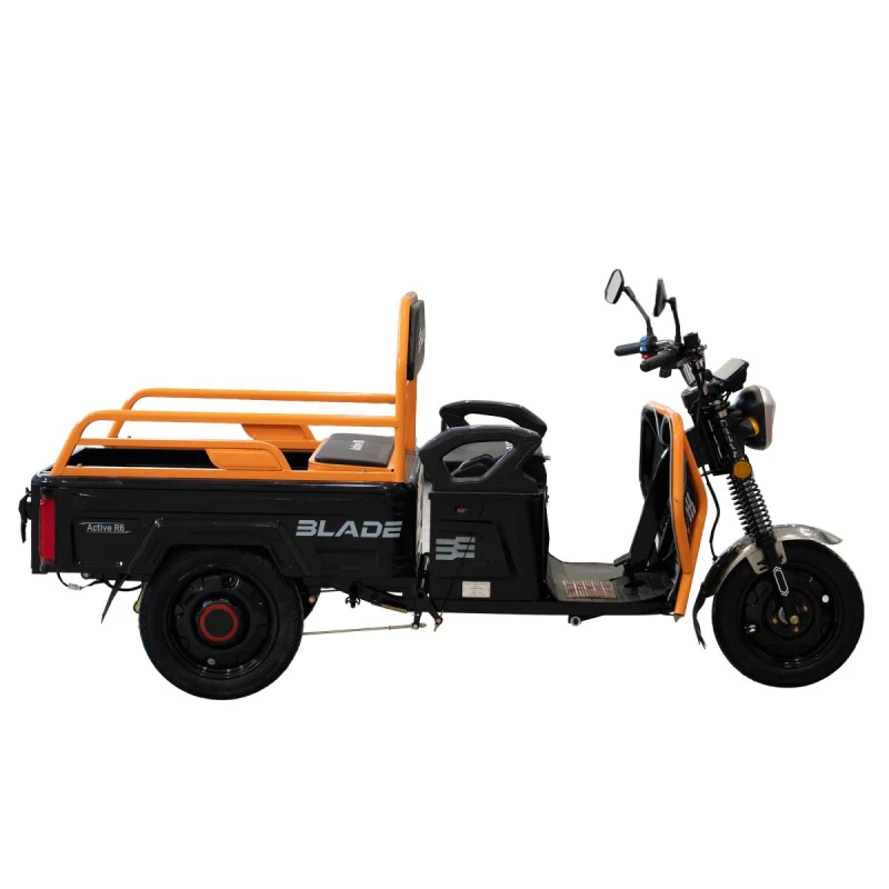 Triciclu Cargo electric BLADE Active R6 1300W, autonomie pana la 50 km, baterie plumb-acid 72 V/20 Ah, viteza maxima de 25 km/h, conform reglementarilor UE, fara permis, Negru-Portocaliu
