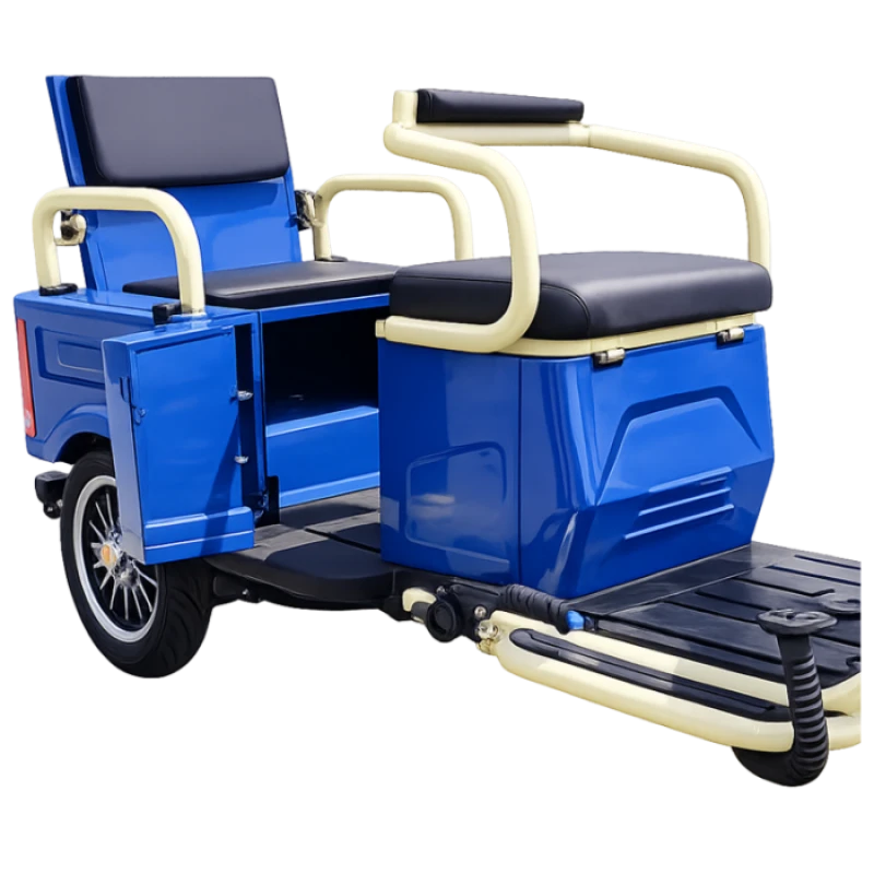 Triciclu electric Evotools TRCC1200, 1200W, baterie 60V20Ah, autonomie 52 KM, viteza maxima de 25 km/h, conform reglementarilor UE, fara permis, albastru