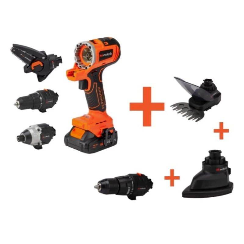 Kit Masina de Insurubat Multifunctionala EvoTools MT20 Brushless, MAX 20V, 3 capete, 2 acumulatori, incarcator