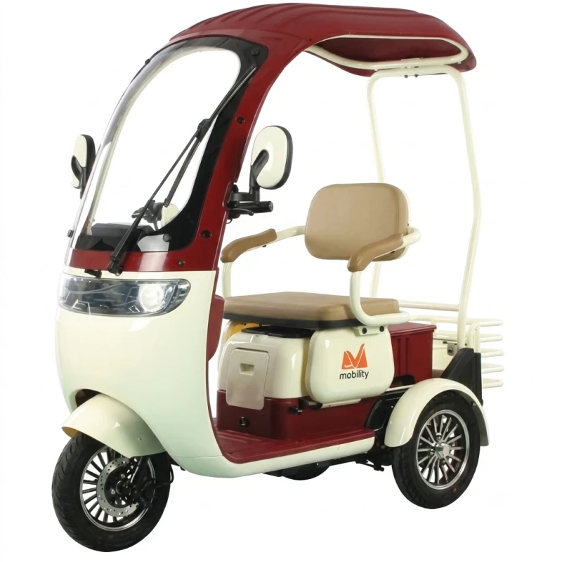 Triciclu Electric EvoTools, TRP1000CD Alb-Rosu, 1000W, 60V 20Ah, Autonomie, 56 km, viteza maxima de 25 km/h, conform reglementarilor UE, fara permis