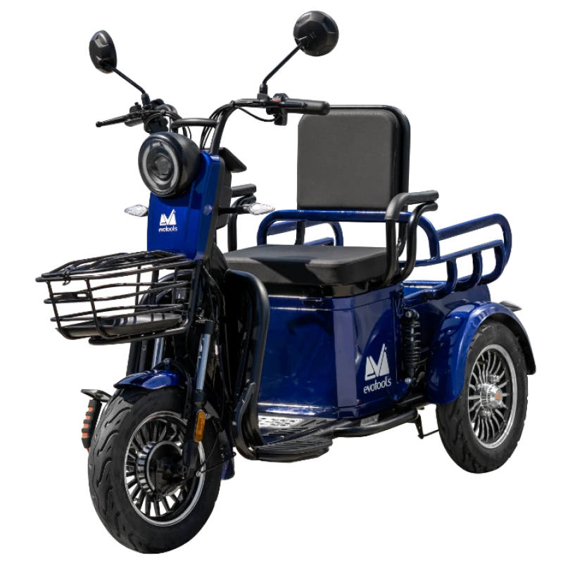 Triciclu Electric pentru Persoane TRP500 Albastru – putere maxima 700W, 48V/20Ah, autonomie 35 km, afisaj digital, 3+R, spatiu depozitare, viteza maxima de 25 km/h, conform reglementarilor UE, fara permis