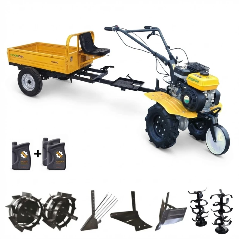 Motosapa ProGARDEN Campo 703, 7CP, 2+1 trepte, roti 4.00-8, remorca 500kg, freze, plug, roti metalice, rarita, dispozitiv de scos cartofi, ulei