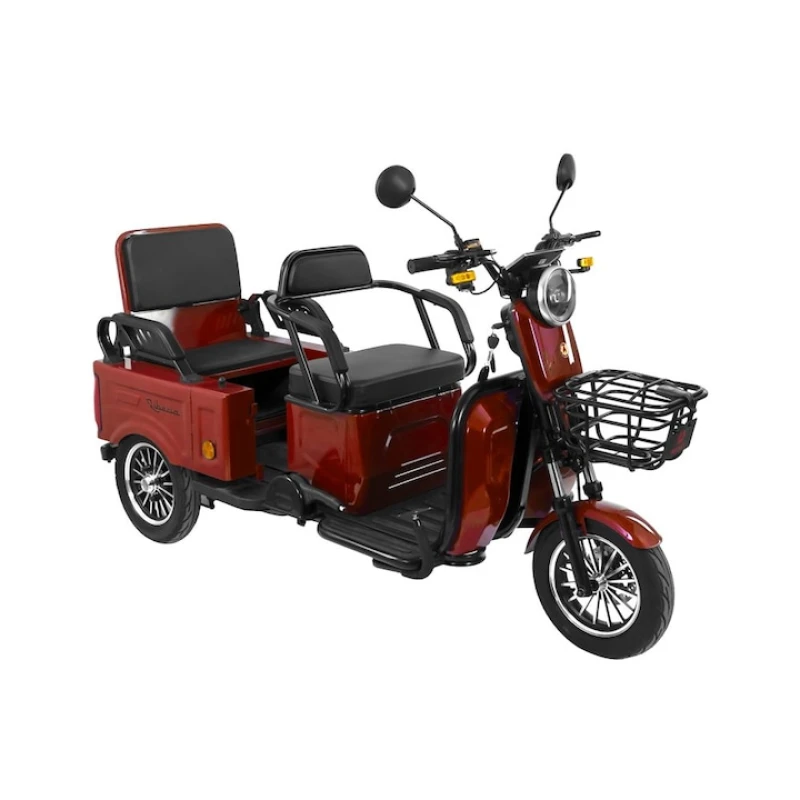 Triciclu electric Liberia Rosu, 1400W, baterie 60V20Ah, autonomie 40 - 50 KM, viteza maxima de 25 km/h, conform reglementarilor UE, fara permis
