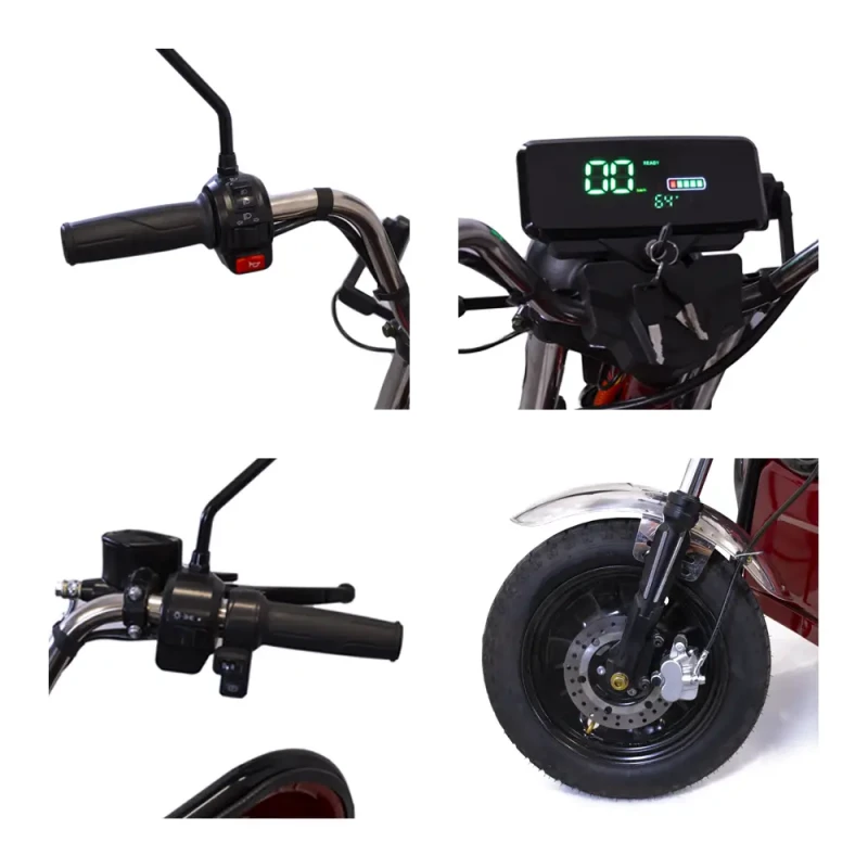 Tricicleta electrica Rotakt Nautilus, autonomie 70 Km, viteza 25 km/h, bena basculabila, putere 1600W, acumulatori 60v/32Ah, culoare visinie, fara permis, reductor pentru greu si usor mecanic