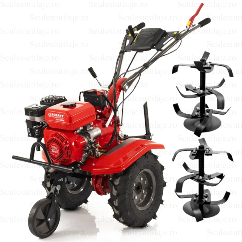 Motocultor Rotakt Gardian RO110RVE cu pornire electrica , 8.0CP, benzina, latime de lucru 560-900mm, freze si roti de cauciuc 500-8