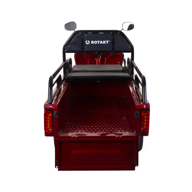 Tricicleta electrica Rotakt Nautilus, autonomie 70 Km, viteza 25 km/h, bena basculabila, putere 1600W, acumulatori 60v/32Ah, culoare visinie, fara permis, reductor pentru greu si usor mecanic
