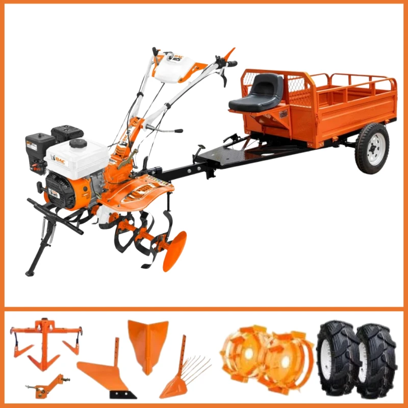 Motosapa RURIS DAC 185, 8.5 CP, 208 cc, roti cauciuc + roti metalice 400 + rarita + plug + dispozitiv cartofi + cultivator + remorca 550 kg