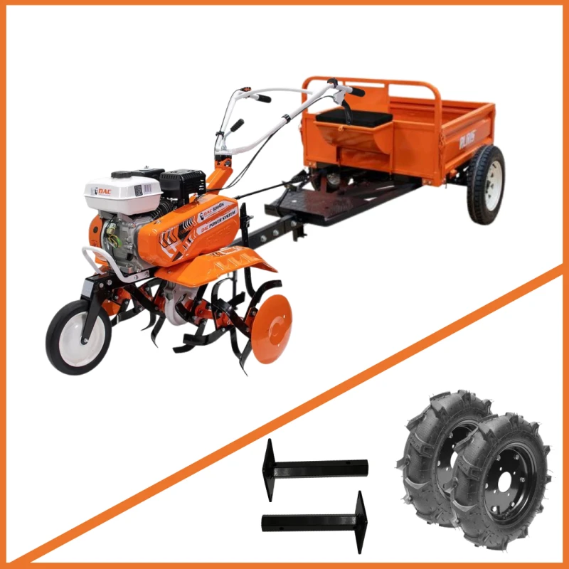 Motosapa Ruris DAC 6000K, motor benzina, putere motor 7 CP, 4 timpi, 208 CC, Freze, Roti de cauciuc, Remorca Ruris 450S