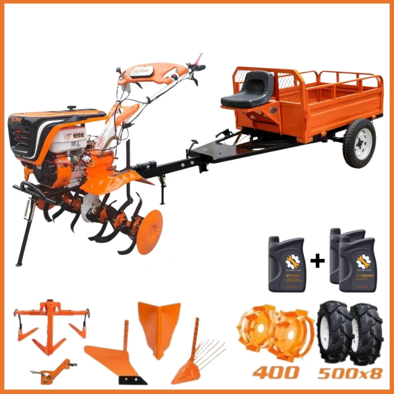 Motosapatoare Ruris 732ACC, 8.5 CP, roti cauciuc 5.00-8, rarita, plug, adaptor, dispozitiv scos cartofi, roti metalice 400 fara manicot, cultivator, remorca 550s, Ruris
