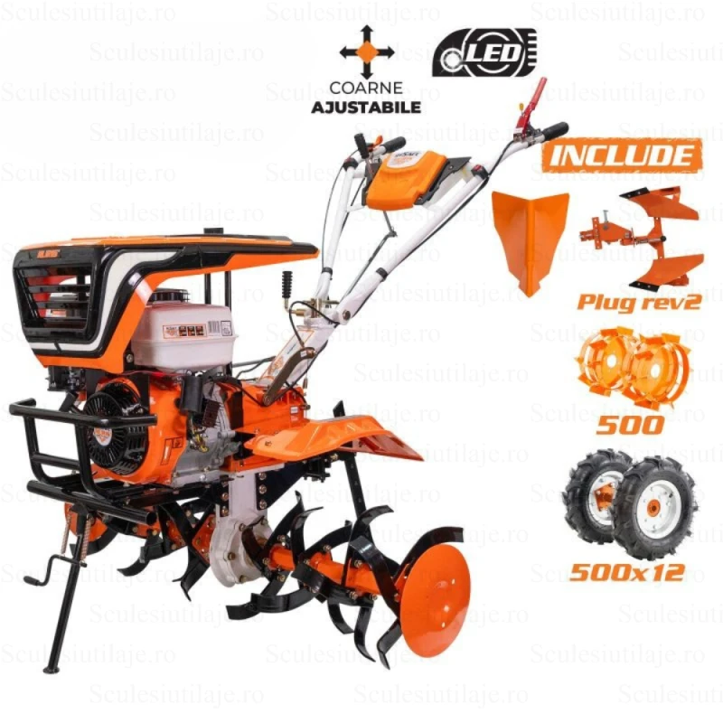 Motosapa RURIS 915ACC, 15 CP, 420 CC, 4 timpi, latime lucru 110 cm, adancime lucru 36 cm, roti cauciuc, rarita, plug reversibil, roti metalice