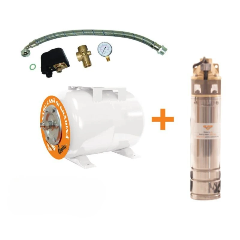 Pompa submersibila RURIS Aqua 101 + Hidrofor DUNAREA 24, 750 W, inaltime maxima refulare 60 m, adancime scufundare 15 m, debit 2.4 mc/h