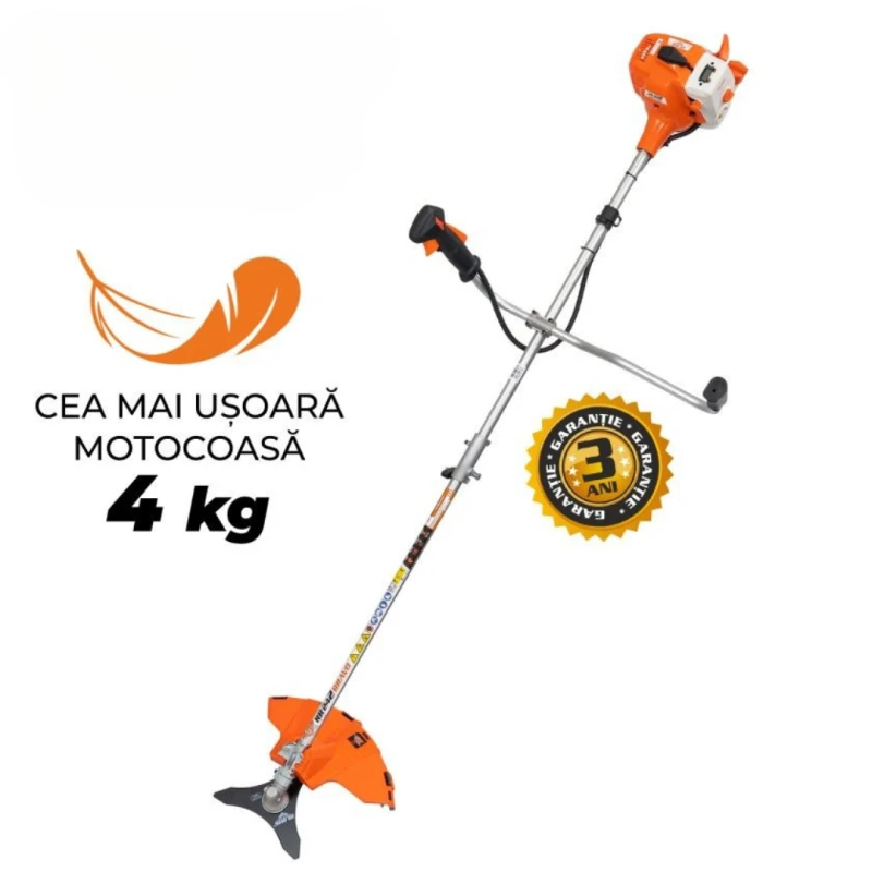 Motocoasa de umar RURIS RR 242 Bravo, motor benzina Khumma, 2 timpi, 24 CC, 1 CP, diametru taiere 255 mm, ham, autocut, cutit 2 dinti, cutit 3 dinti
