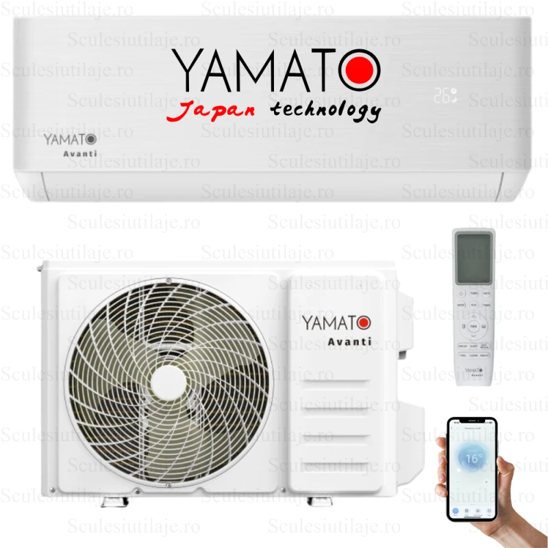 Aer conditionat Yamato Avanti YW12T3, 12000 BTU, Clasa A++/A+, Inverter, Wi-Fi, Golden Fin + Kit instalare inclus, Functie, Racire, Incalzire