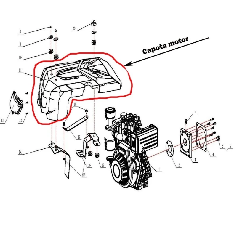 Capota motor RURIS PS1001ksd-1-11a, pentru motocultor Ruris 1001ksd, 1002ksd