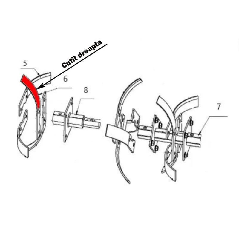 Cutit dreapta RURIS PS1001KSD-8-6, pentru motocultor Ruris 1001ksd, 1002ksd, 109, 209