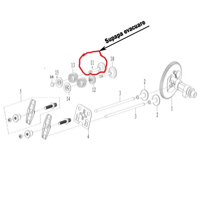 Supapa evacuare motor 168f RURIS PS168f-5-11, pentru motosape Ruris 6 cp, 6.5 cp, 7 cp