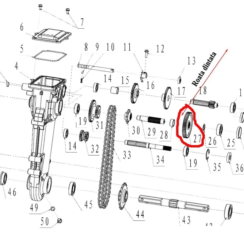 Roata dintata RURIS PS6500k-1-27, pentru motosapa Ruris, Dac, Zimbru, Gigant