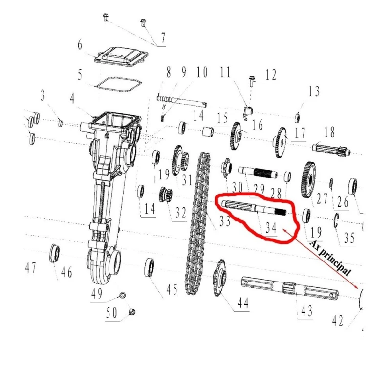 Ax principal reductor RURIS PS6500k-1-34, 25 zale, pentru motosapa Dac, Ruris, Zimbru, Gigant
