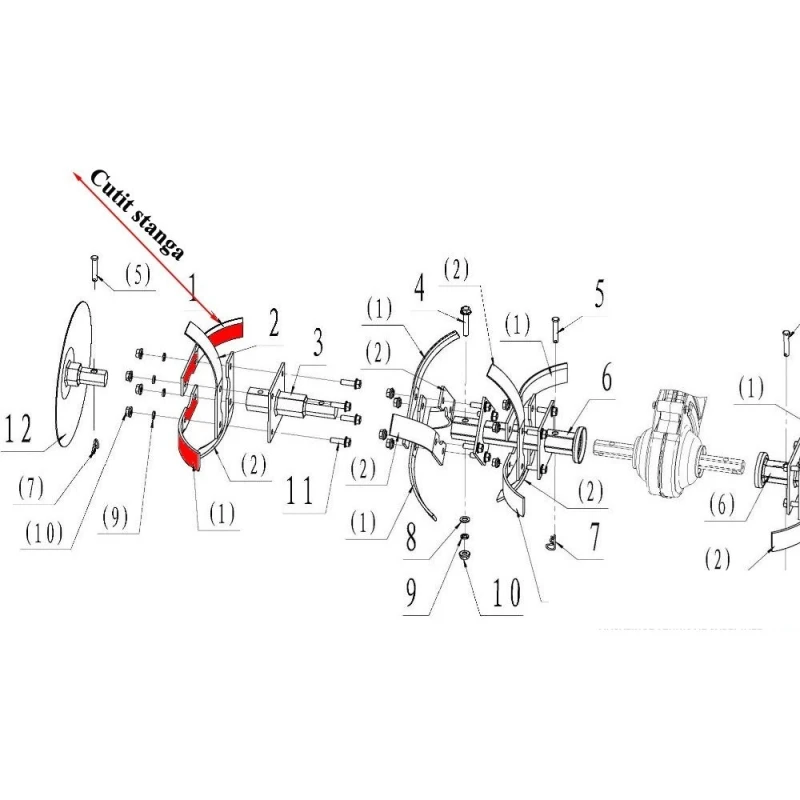 Cutit stanga RURIS PS6500k-7-1a, distanta gauri fixare 60 mm, pentru motosapa Dac, Ruris, Gigant, Zimbru