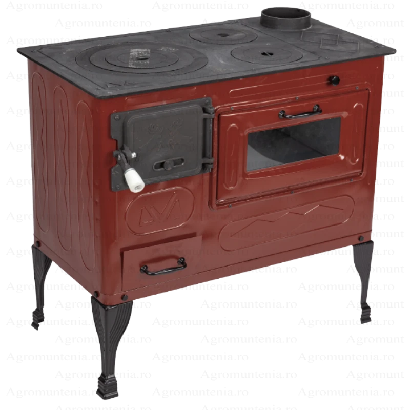 Soba de Gatit pe Lemne Evotools Tip A – Cuptor si Plita din Fonta, 7.5 kW, Stanga, Emailata, Maro Email