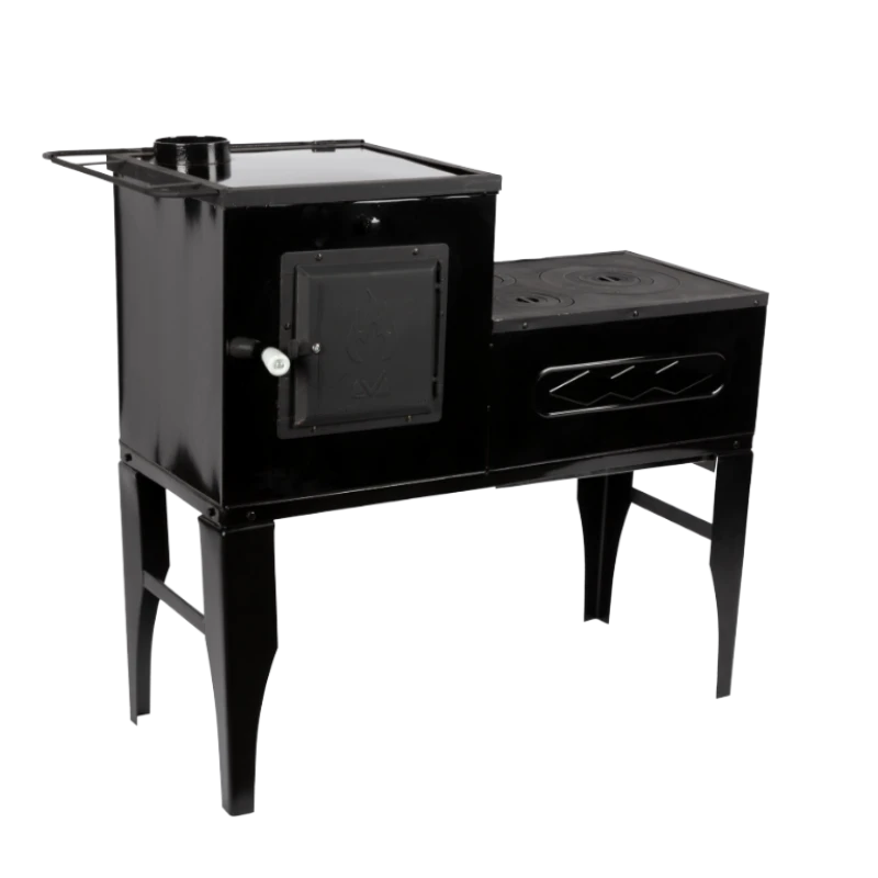 Soba pe Lemne cu Plita din Fonta (3 Ochiuri) și Cuptor Stanga, Emailata, Ø120 mm, 1000x1150x450 mm, Randament 67%, Negru