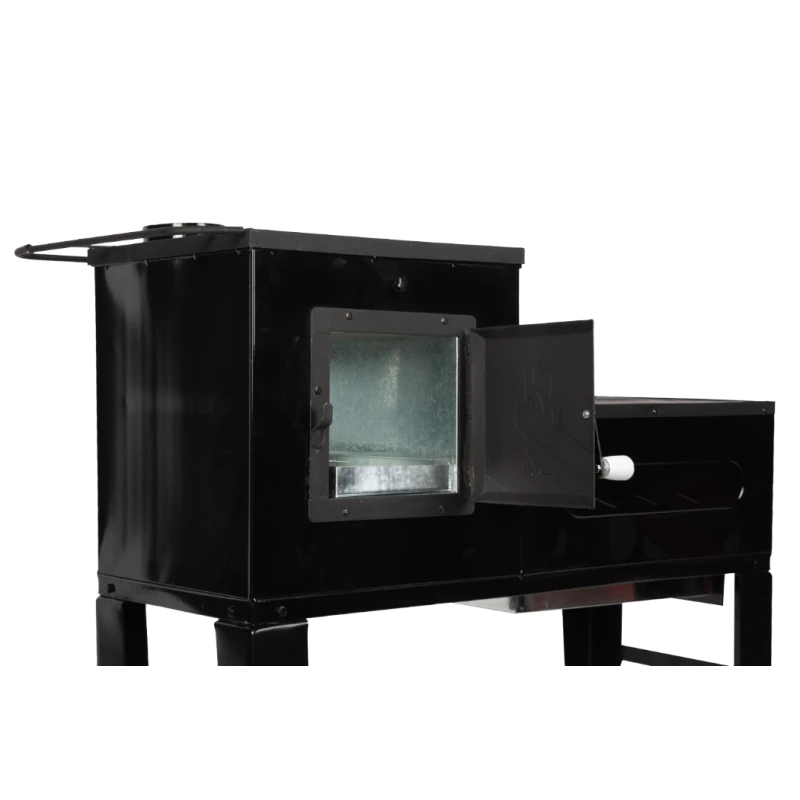 Soba pe Lemne cu Plita din Fonta (3 Ochiuri) și Cuptor Stanga, Emailata, Ø120 mm, 1000x1150x450 mm, Randament 67%, Negru