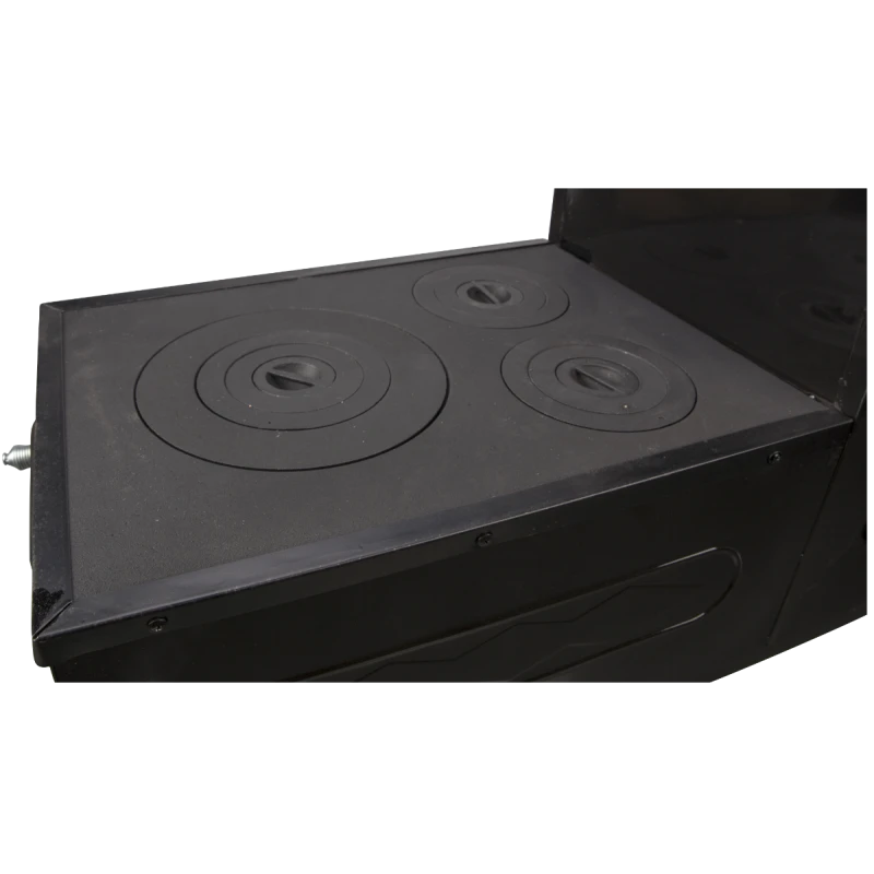 Soba pe Lemne cu Plita din Fonta (3 Ochiuri) și Cuptor Stanga, Emailata, Ø120 mm, 1000x1150x450 mm, Randament 67%, Negru