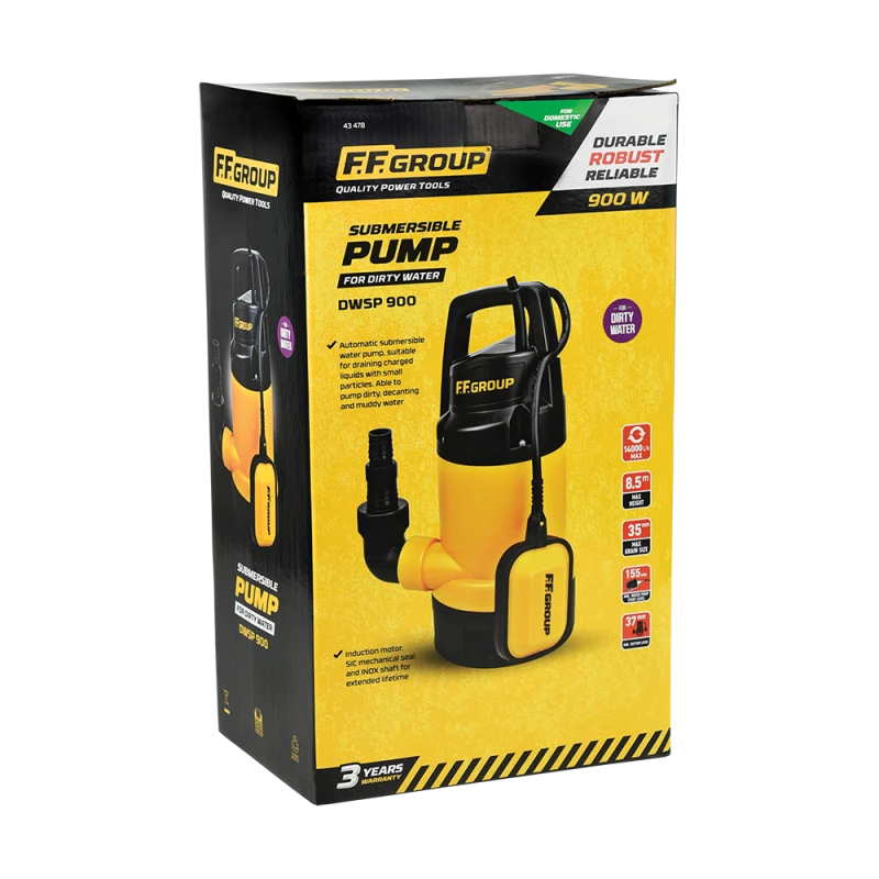 Pompa Submersibila pentru Apa Murdara FF GROUP DWSP 900, 900W, Debit 14000 l/h, Hmax 8.5m, Cod 43478