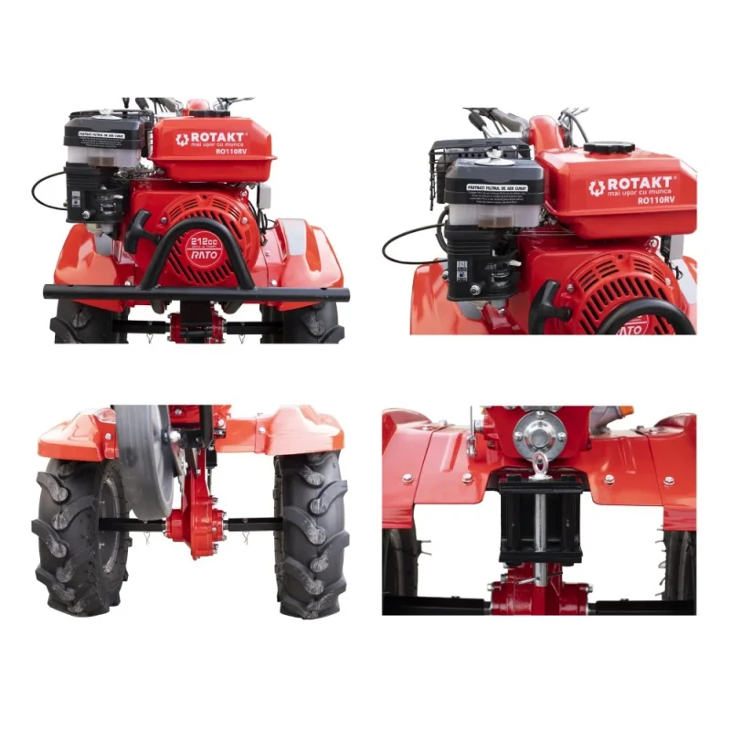 Motocultor Rotakt RO110RV motor 8 CP benzina latime lucru 90 cm 2+1 viteze freze roti cauciuc 5.00-8 roata frontala