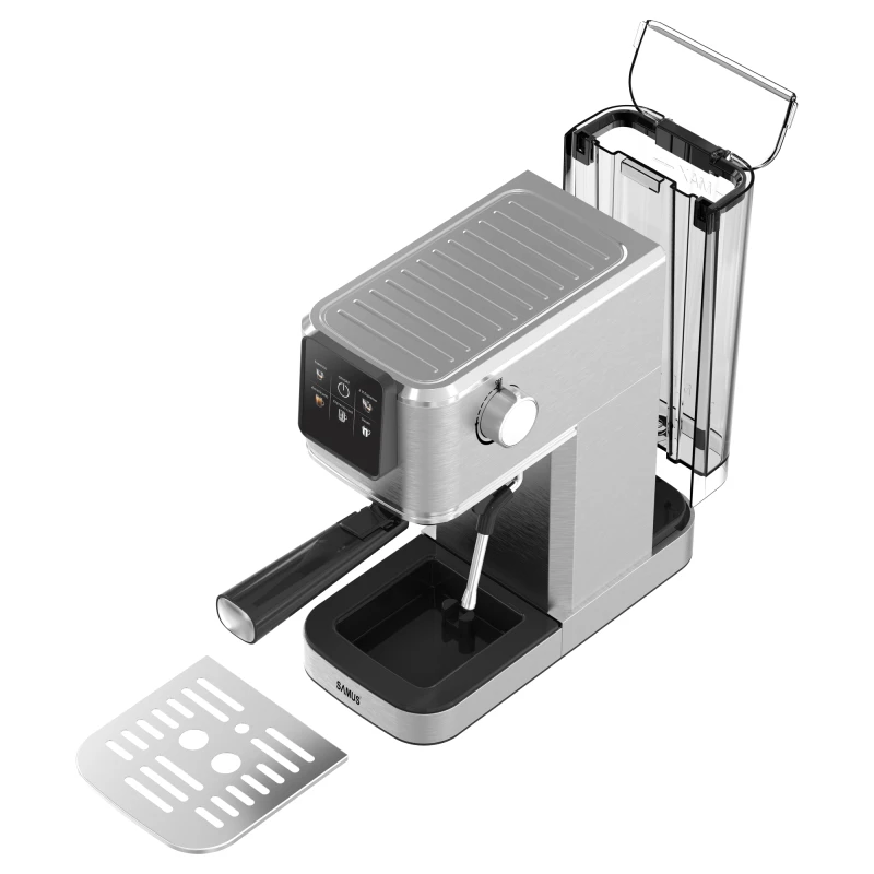 Espressor manual Samus PICCOLO 20 K, 1350 W, 20 bari, Rezervor 1.2 l, 5 bauturi, Utilizare cafea macinata sau capsule (Inox)