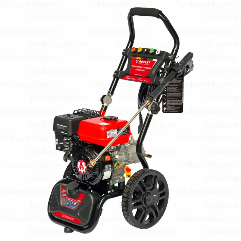 Aparat de spalat cu presiune Rotakt RPW3138HQ-C, motor benzina R210, 7CP, 220 bar, 9.5 l/min, 5 duze, roti 12, 24 kg