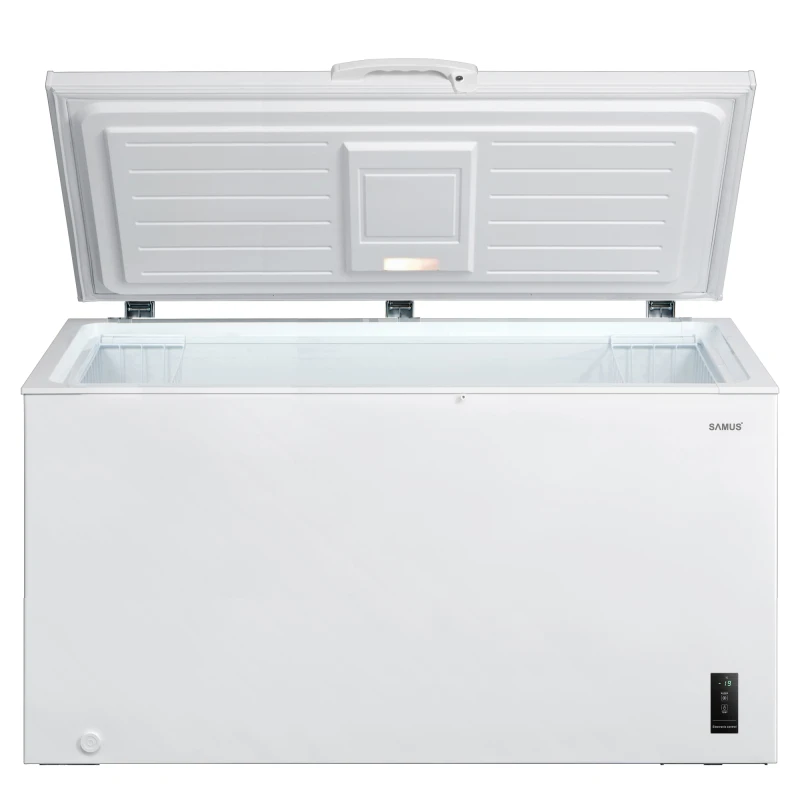 Lada frigorifica Samus LS446E, 418 l, Clasa E, Interior aluminiu, Fast Freeze, Temperatura interioara 18-24 C, Rotile pentru deplasare (Alb)