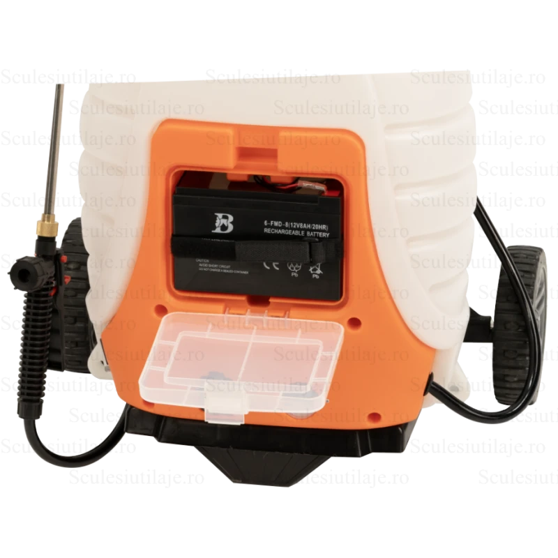 Pompa de stropit Evotools, cu acumulator si roti de transport – 18L, 3 Bar, 12V