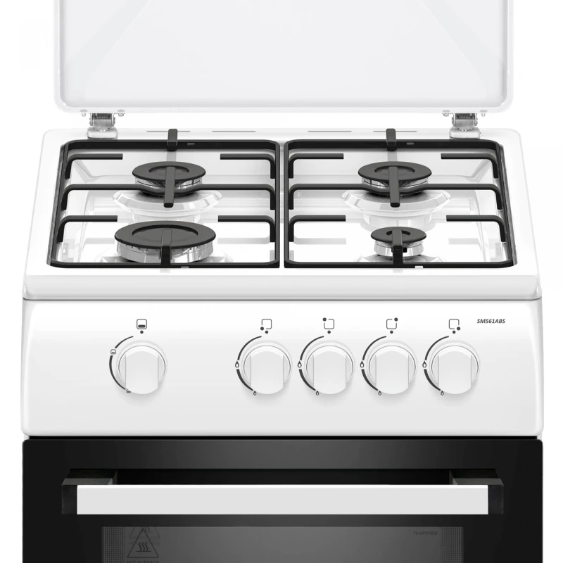 Aragaz Samus SM561ABS, 4 Arzatoare gaz, Cuptor gaz, Siguranta plita si cuptor, Geam dublu la cuptor, Alb