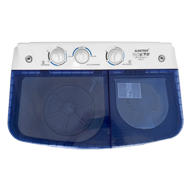 Masina de spalat rufe semiautomata Albatros WMS 5.3, Capacitate rufe uscate 5 Kg, Capacitate rufe storcere 2.5 Kg (Alb/Albastru)