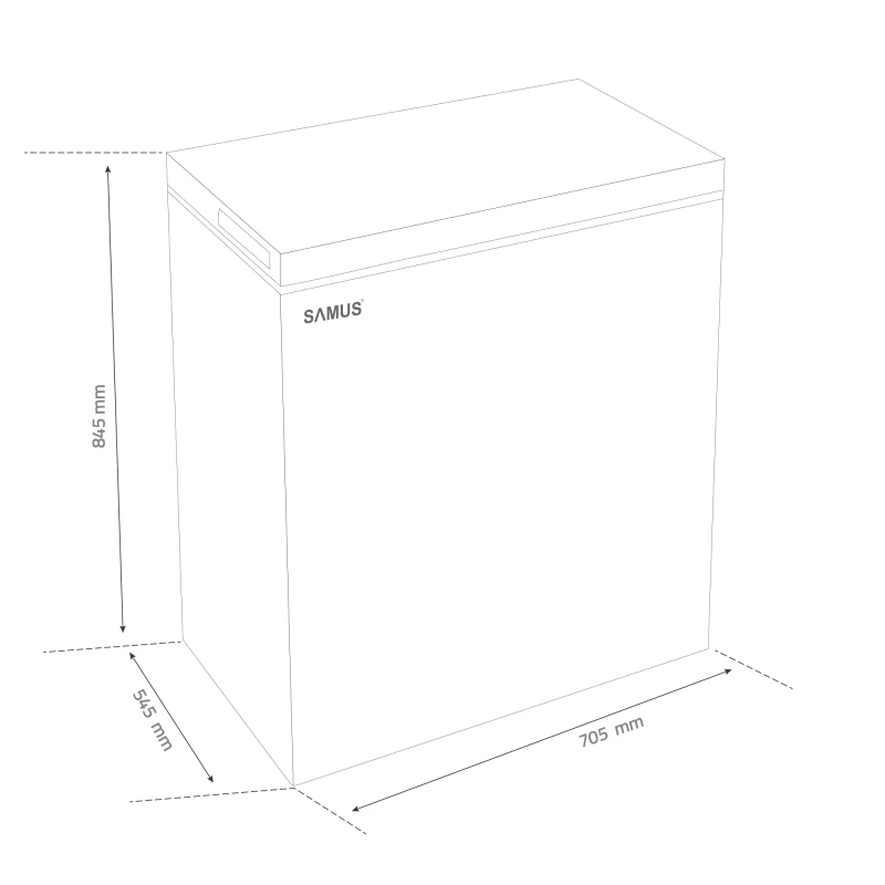 Lada frigorifica Samus LS168E, 142 L, Clasa E, Fast Freeze, Panou electronic cu leduri, Dezghetare manuala, rotile pentru deplasare, H 84.5 cm (Alb)