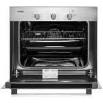 Cuptor incorporabil Samus SC616GTXV, Electric, 62 L, 5 functii, Timer, Ventilatie tangentiala de racire, Clasa A, Geam Low-E, Butoane ergonomice, Maner metalic, Negru/Inox