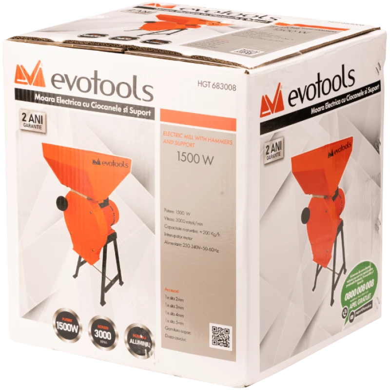 Moara electrica cu ciocanele si suport Evotools 1500 W