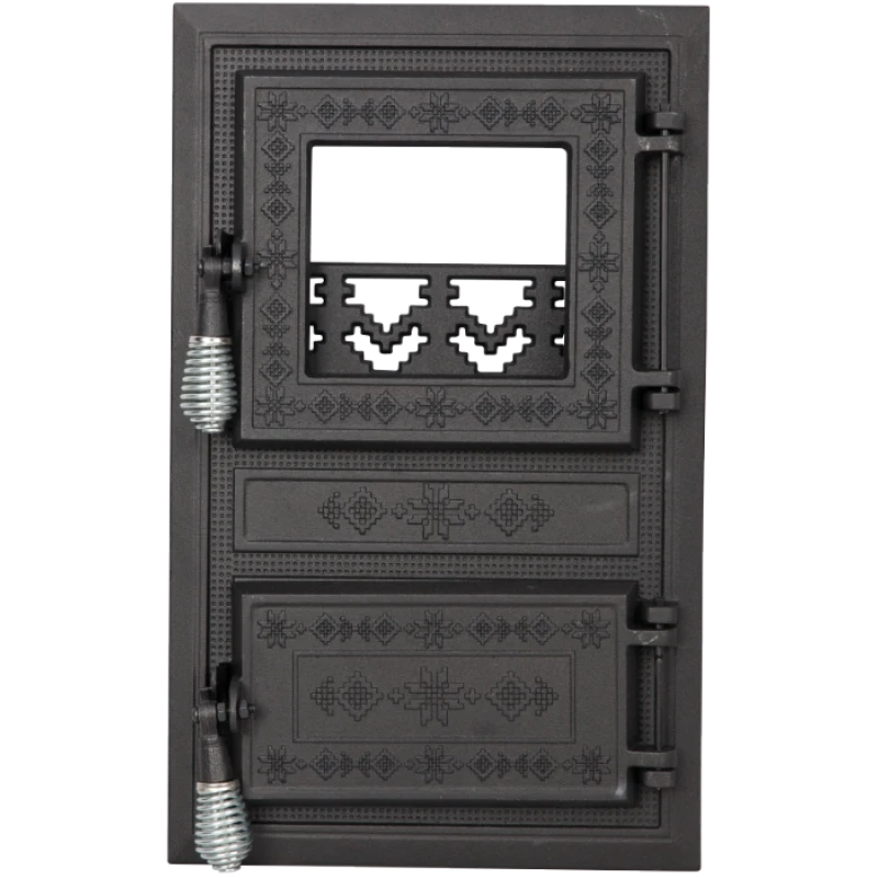 Usa soba monobloc cu geam motive romanesti 295 x 475 mm