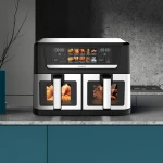 Friteuza dubla cu aer cald Samus AF12TWIN-S2800DW, 12 l, 2800 W, Afisaj electronic color, Timer 0-60 minute, 10 programe (Negru/Inox)