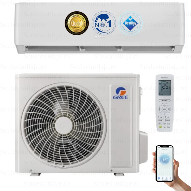 Aparat de aer conditionat Gree Pulsar, 24000 BTU, Wi-Fi, Clasa A++, Inverter, Flux de aer 3D, Auto-curatare, Dezghetare Inteligenta, Racire, Incalzire, Cold Plasma