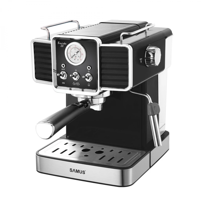 Espressor Samus BARISTA 20, 1350 W, 20 Bari, 1500 ml Rezervor apa, Negru/Inox