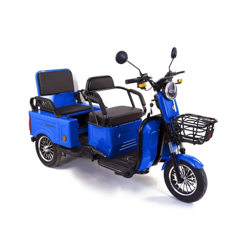 Triciclu electric Liberia, 1400W, baterie 60V20Ah, autonomie 40 - 50 KM, viteza maxima de 25 km/h, conform reglementarilor UE, fara permis, albastru