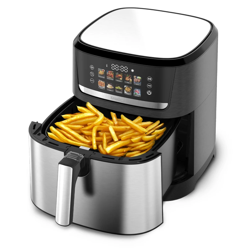 Friteuza cu aer cald Samus AF8.5-S2000DW, 2000 W, capacitate 8.5 litri, control digital tactil, 10 programe presetate, Tehnologia Fry-Force 360 grade