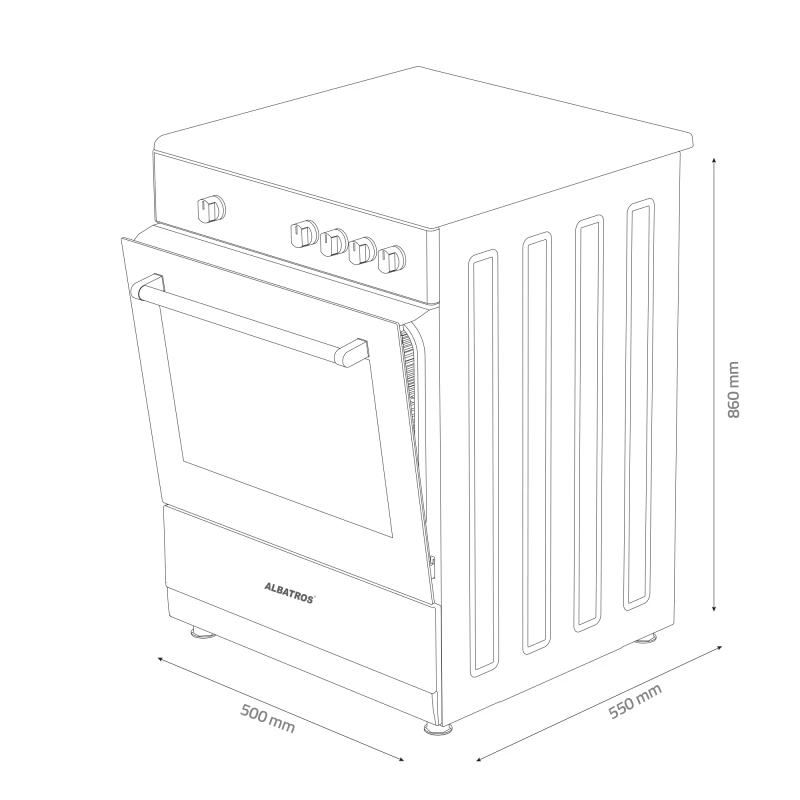 Aragaz Albatros AL452BXS, 4 Arzatoare gaz, Cuptor gaz, Siguranta plita si cuptor, Geam dublu la cuptor, Inox/ Argintiu