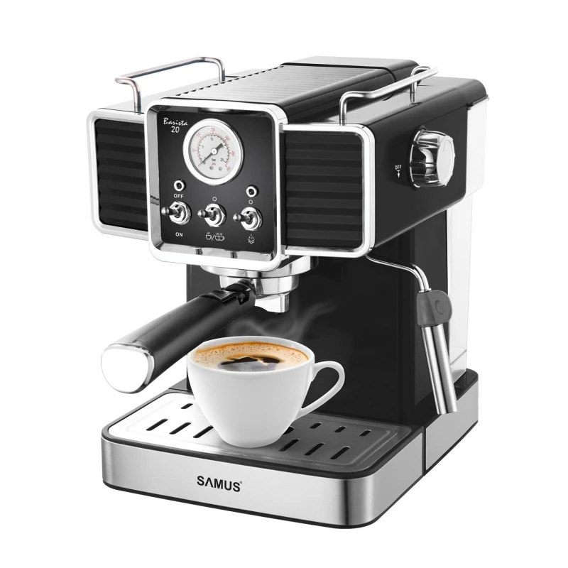 Espressor Samus BARISTA 20, 1350 W, 20 Bari, 1500 ml Rezervor apa, Negru/Inox