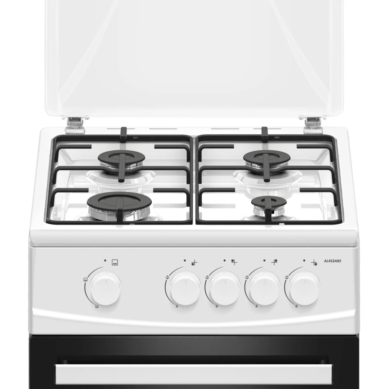 Aragaz Albatros AL452ABS, 4 Arzatoare gaz, 50cm, Cuptor gaz, Siguranta plita si cuptor, Geam dublu la cuptor, Alb