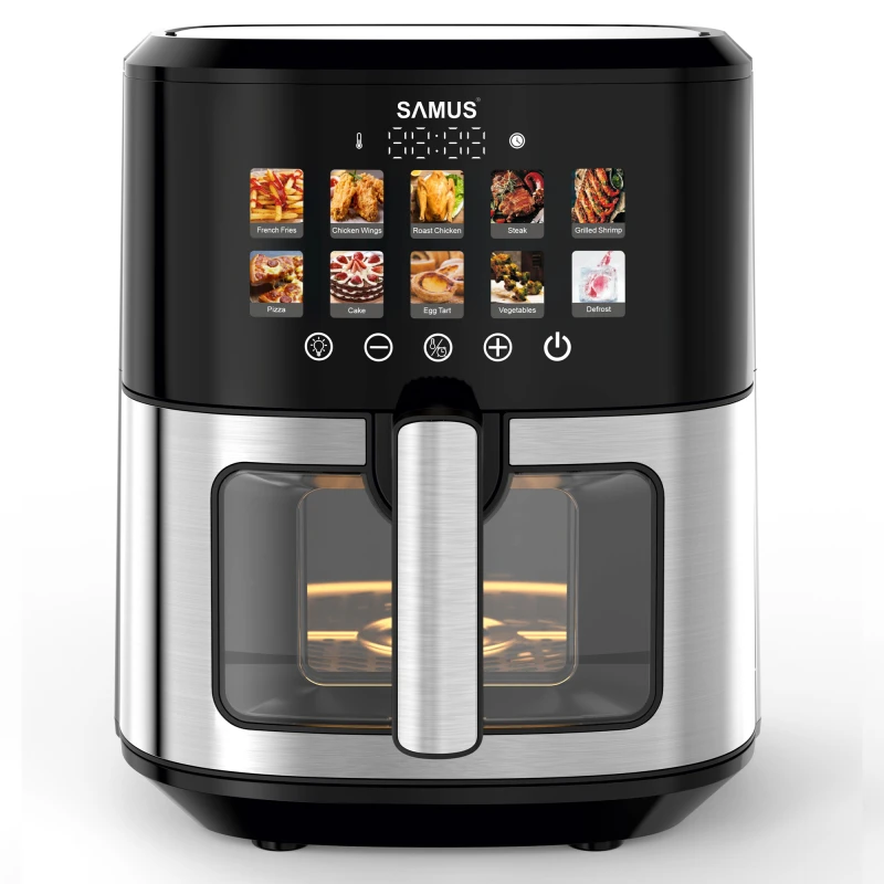 Friteuza cu aer cald Samus AF6.5H-S1701DW, 6.5 l, 1700 W, Timer 0-60 minute, 10 programe (Negru/Inox)