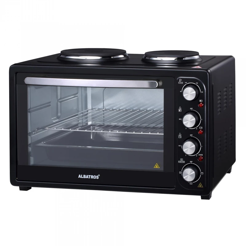 Cuptor electric Albatros A45BP2, 45 L, 1800 W + 2 arzatoare 1000/700 W (Negru)
